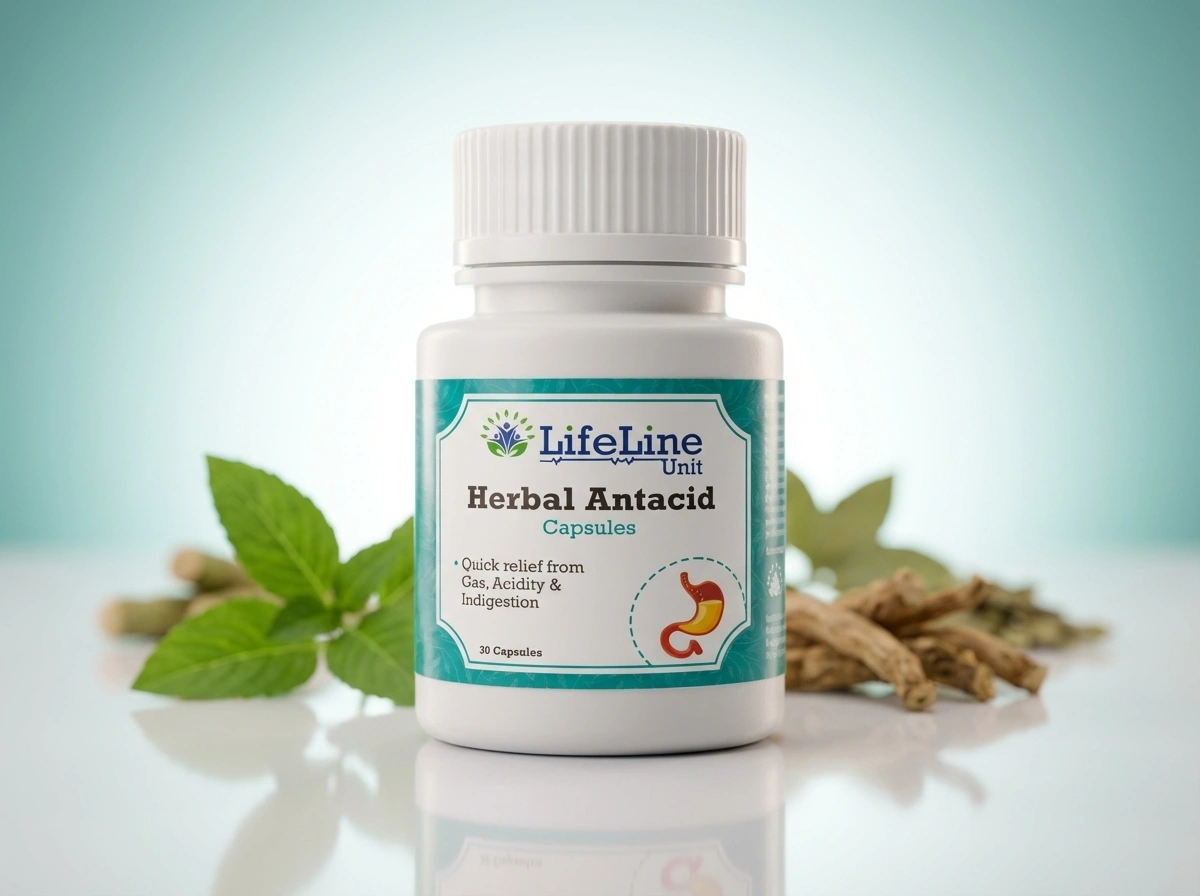 Life Line Unit Herbal Antacid Capsules Quick Relief From Gas, Acidity & Indigestion 30 Capsules