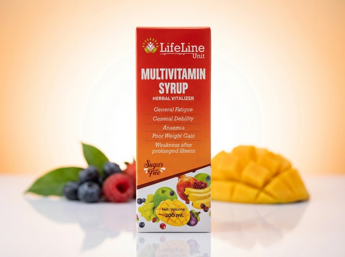 Life Line Unit Multivitamin Syrup Herbal Vitalizer General Fatigue General Debility Anaemia Poor Weight Gain Weakness After Prolonged Illness Sugar Free Net Volume 200 Ml